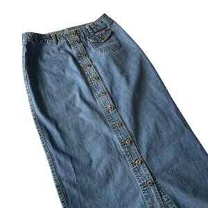 Vtg Y2K Omat Jeans Low Rise Denim Maxi Skirt XS Light Wash Slits Button Front